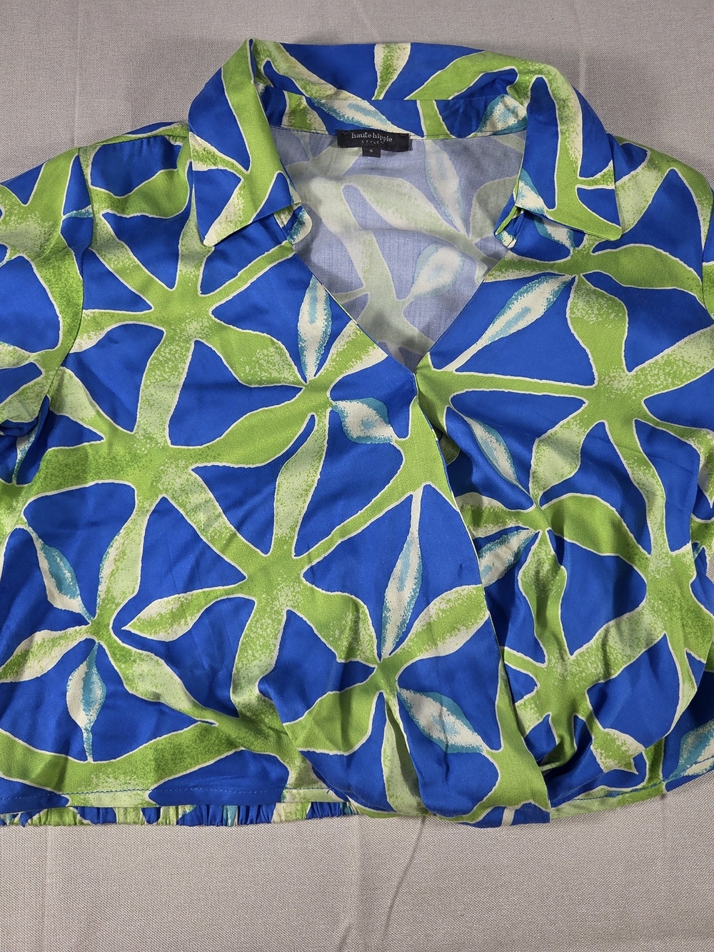 Haute Hippie Blue Green Abstract Wrap Blouse XS